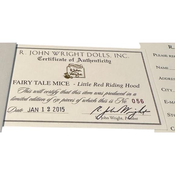 R John Wright #056 of 150 Fairy Tale Mice Little Red Riding Hood With Box & Cert - Picture 6 of 7